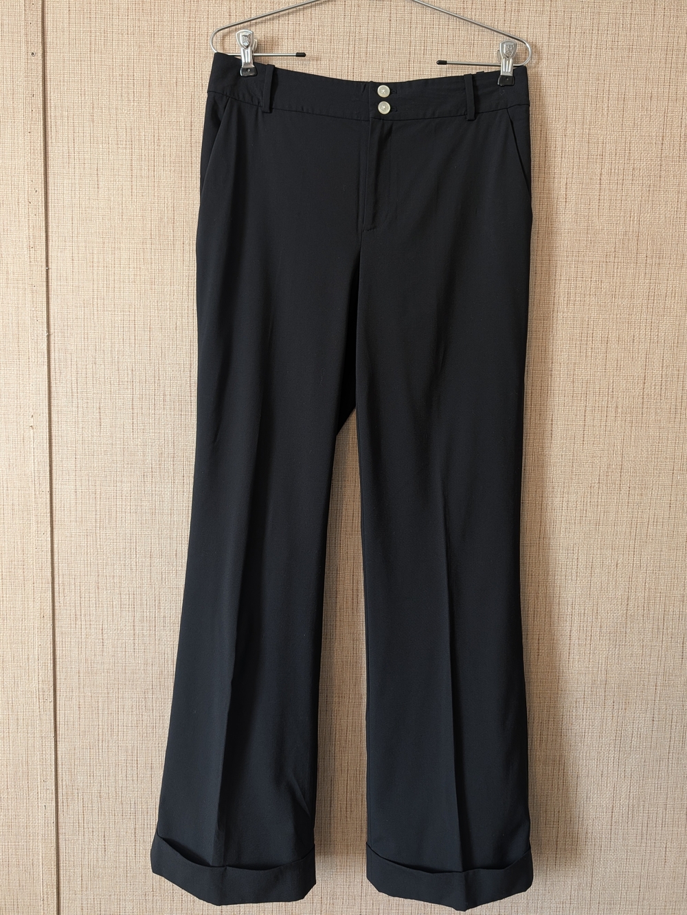 Lauren Ralph Lauren Black Wide-Leg Wool Blend Trousers with Cuffed Hem